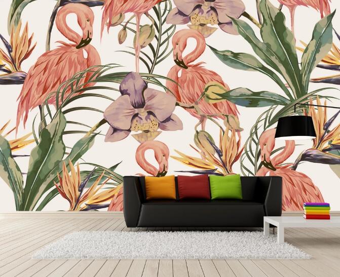 3D Love Flamingo 367 Wall Murals