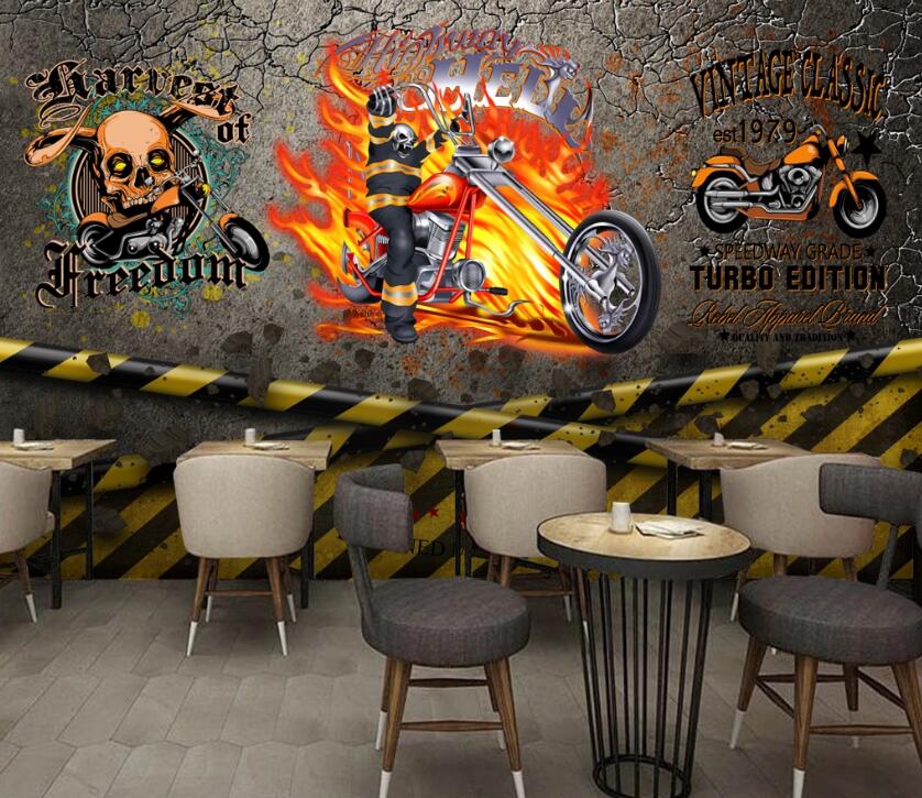 3D Skeleton Motorcycle 581 Wall Murals