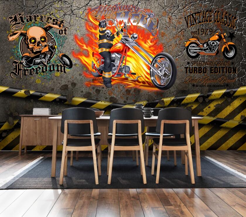 3D Skeleton Motorcycle 581 Wall Murals