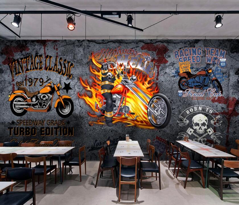 3D Burning Motorcycle 580 Wall Murals