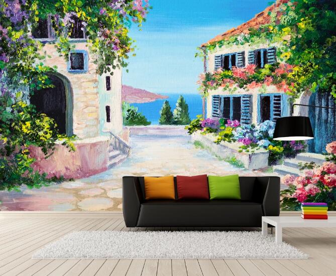 3D Flowers Seascape 362 Wall Murals