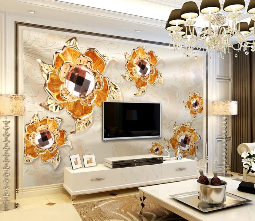 3D Golden Flowers 566 Wall Murals