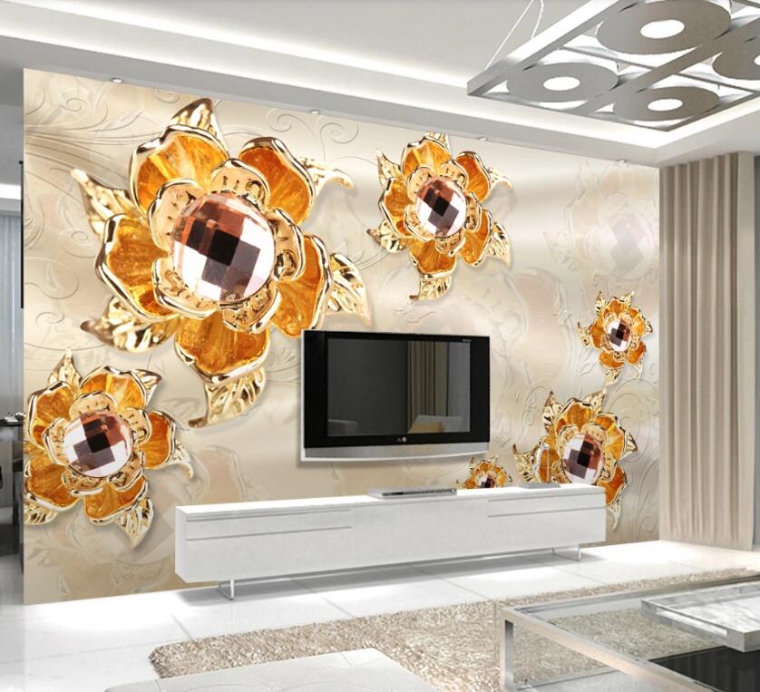 3D Golden Flowers 566 Wall Murals