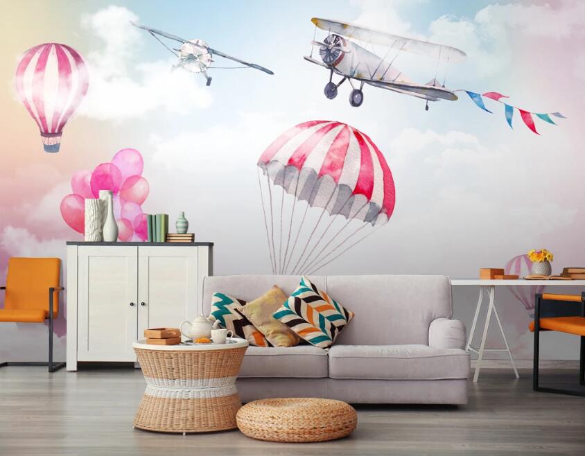 3D Two-color Parachute 563 Wall Murals
