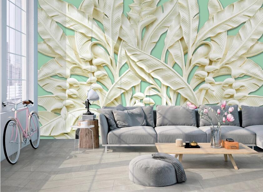 3D White Leaves 543 Wall Murals