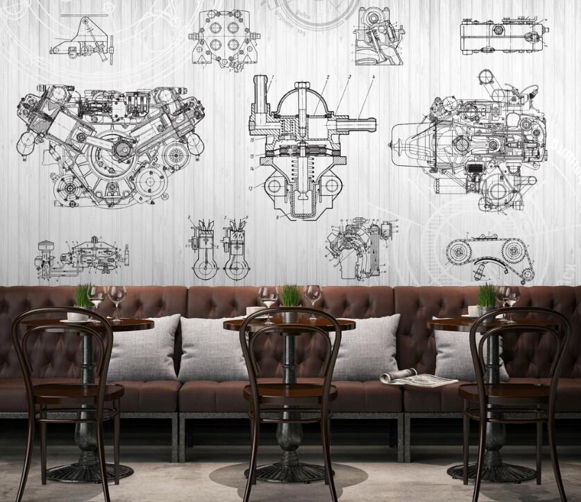 3D Mechanical Parts Outline 521 Wall Murals