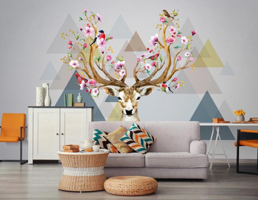 3D Deer Antler Flower 479 Wall Murals