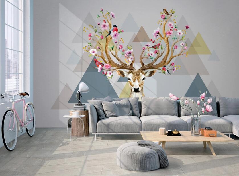 3D Deer Antler Flower 479 Wall Murals