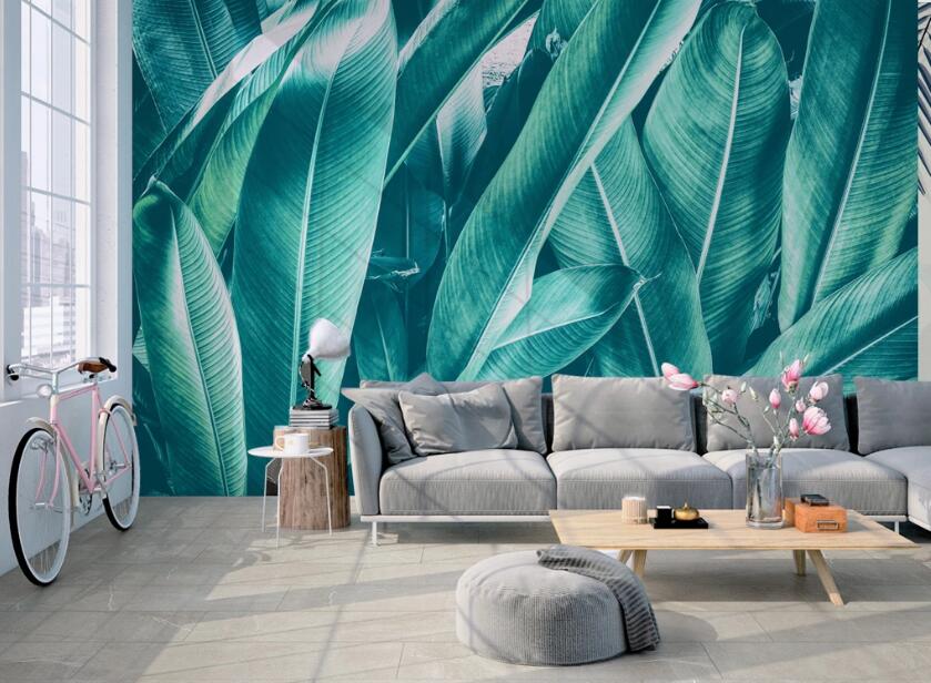 3D Dark Green Broad Leaves 468 Wall Murals