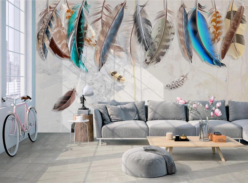 3D Colored Feathers 464 Wall Murals