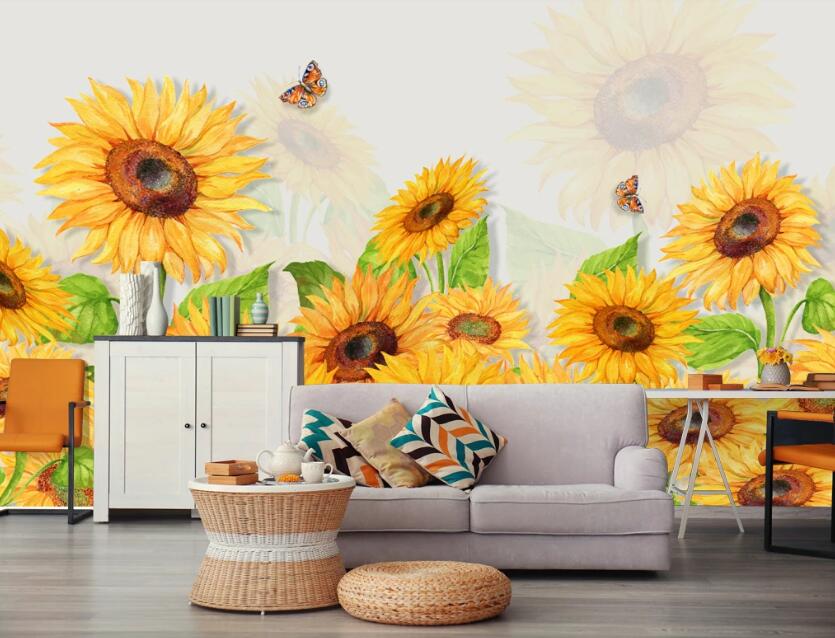 3D Butterfly Sunflower 463 Wall Murals