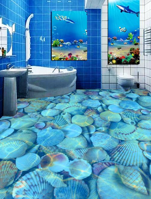 3D Blue Shell Floor Mural Wallpaper AJ Wallpaper 2