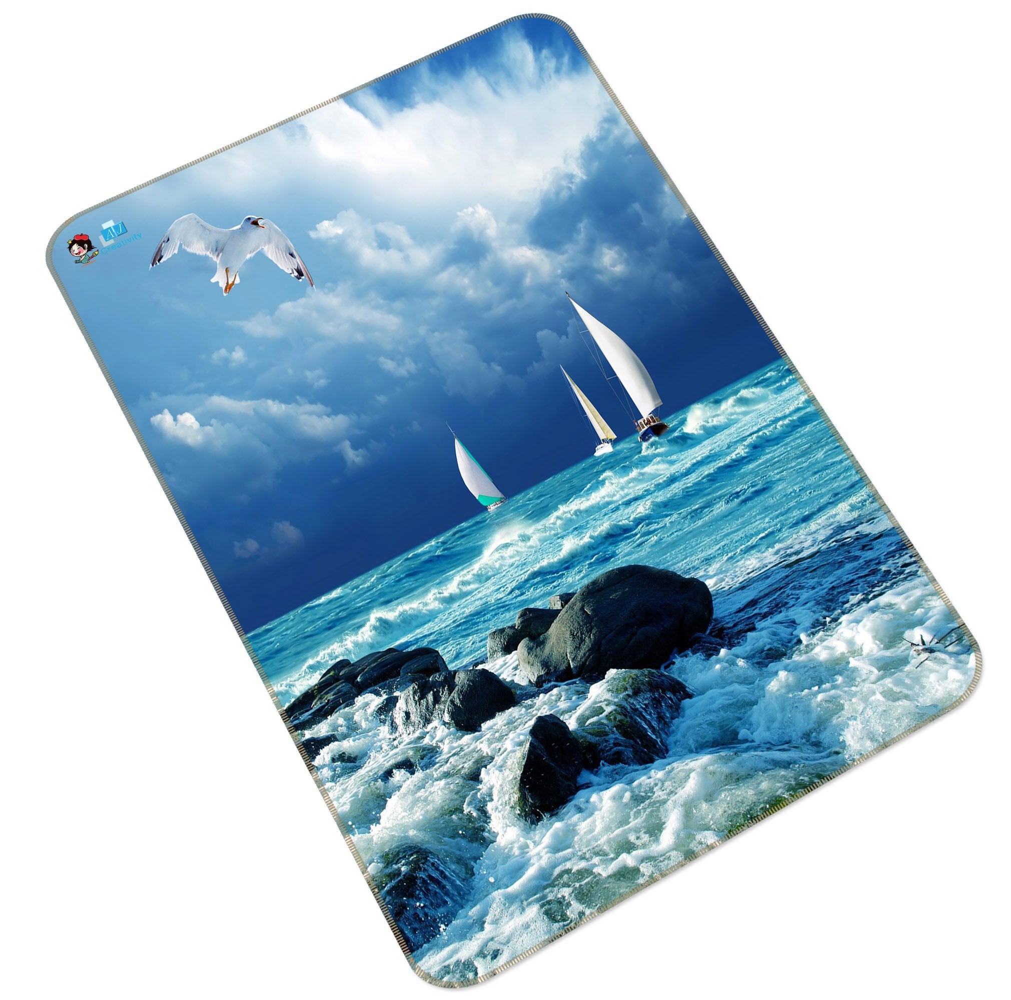3D Blue Sea Boats Birds 170 Non Slip Rug Mat Mat AJ Creativity Home