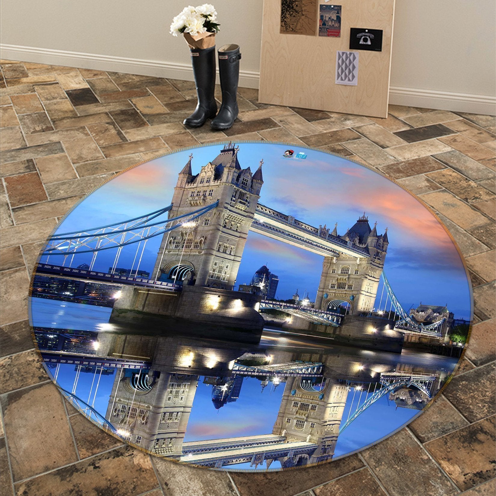 3D London Bridge Scenery 140 Round Non Slip Rug Mat Mat AJ Creativity Home