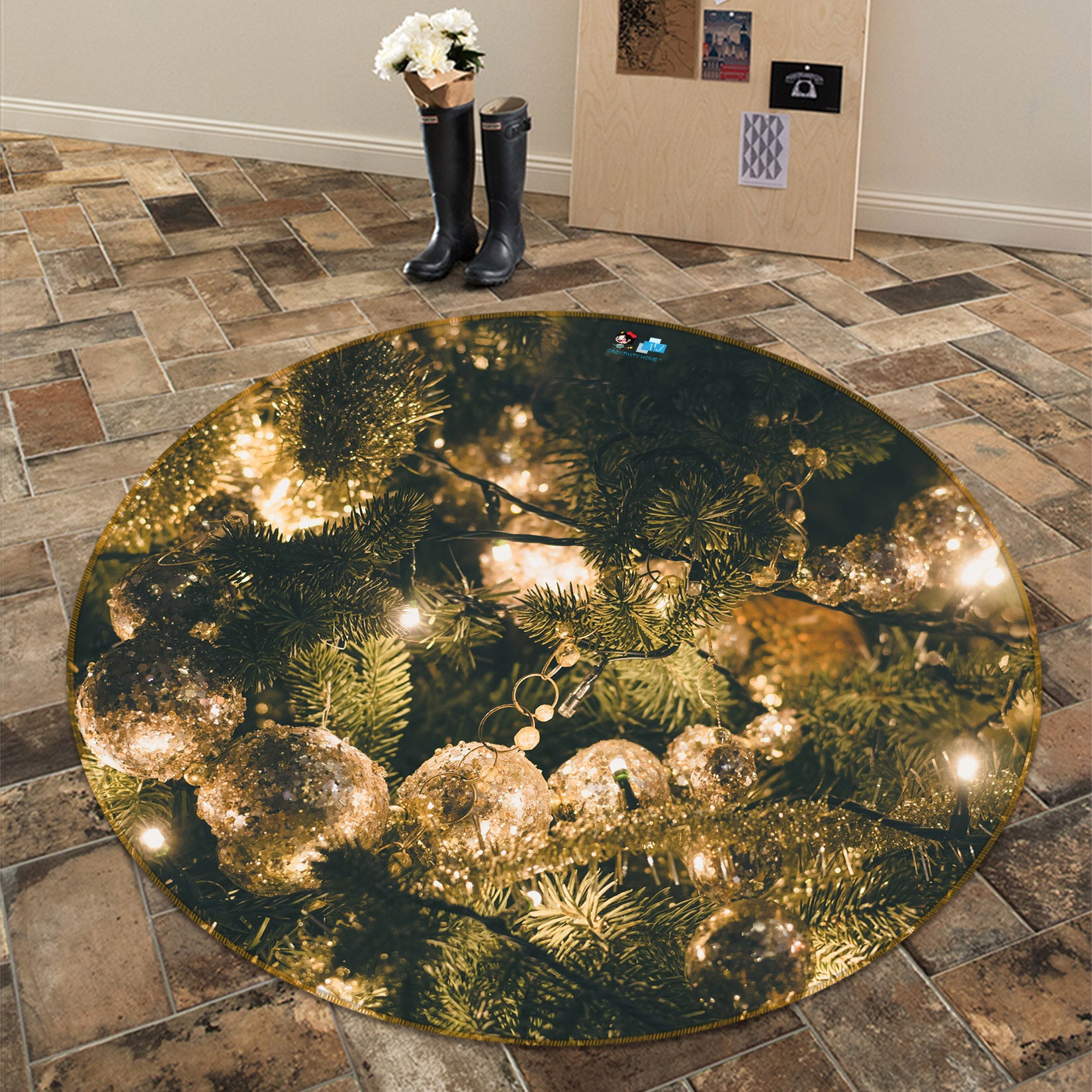 3D Ball 56036 Christmas Round Non Slip Rug Mat Xmas