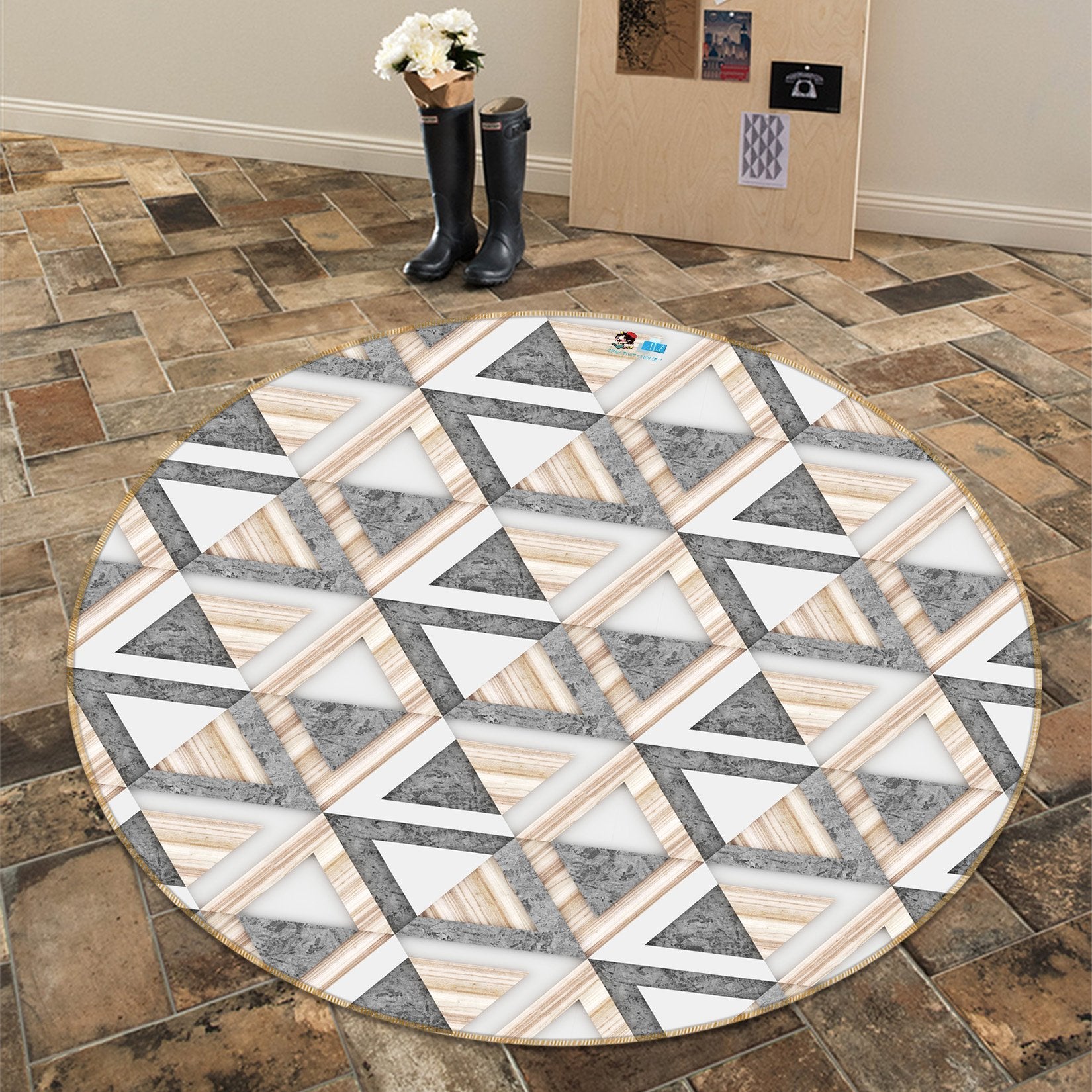 3D Diamond Black Triangle 133 Round Non Slip Rug Mat Mat AJ Creativity Home