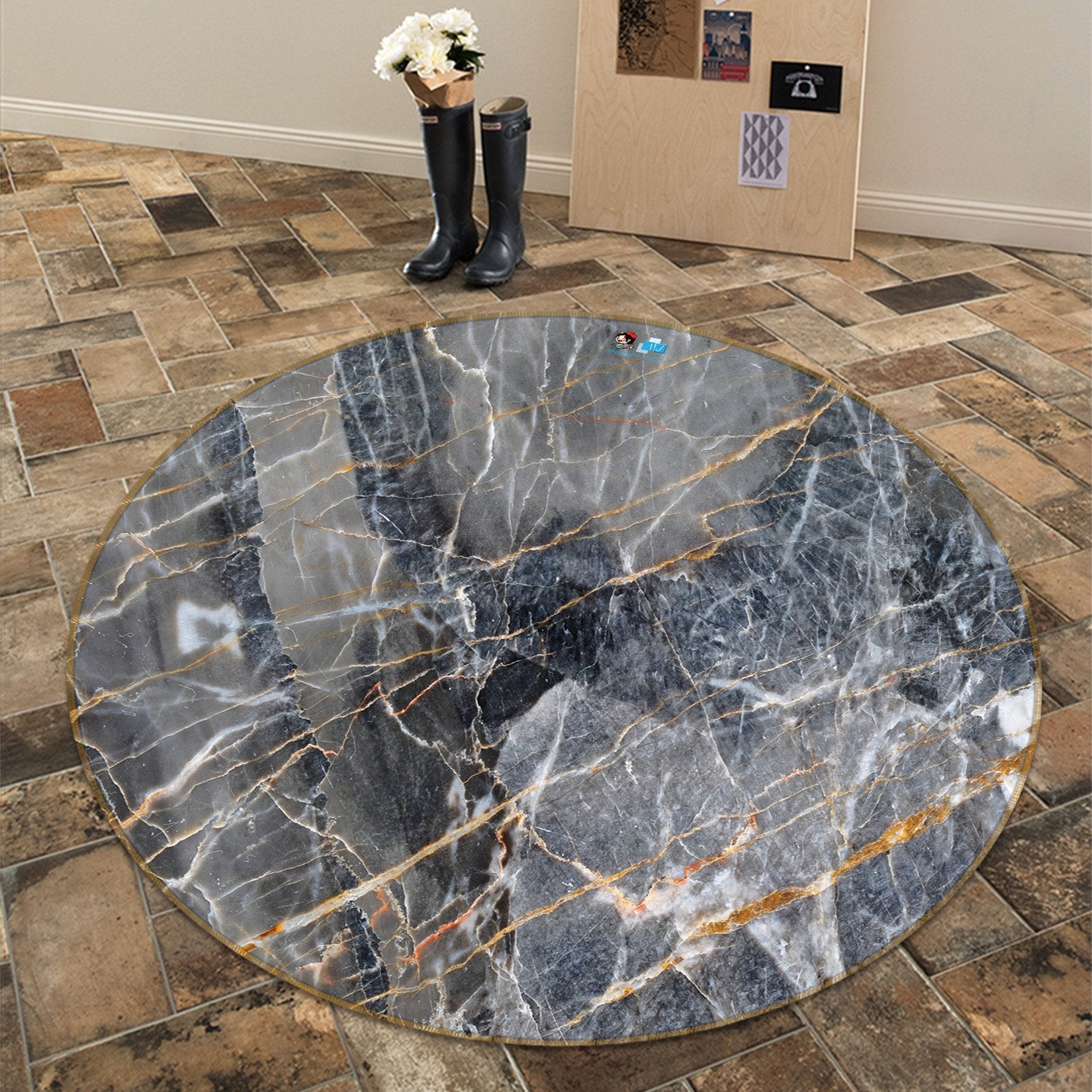 3D Black Slate Crack 105 Round Non Slip Rug Mat Mat AJ Creativity Home