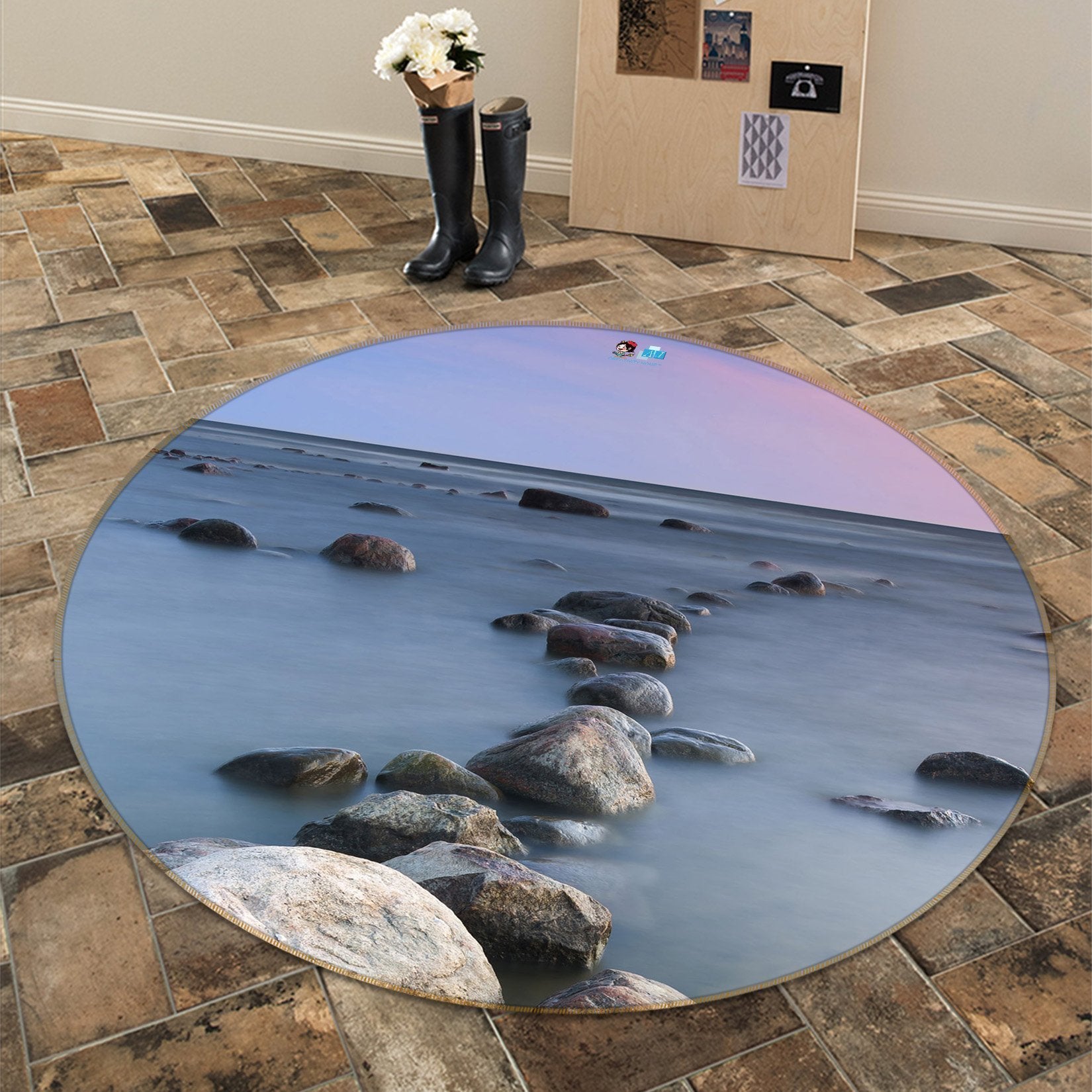 3D Sea Stones 135 Round Non Slip Rug Mat Mat AJ Creativity Home