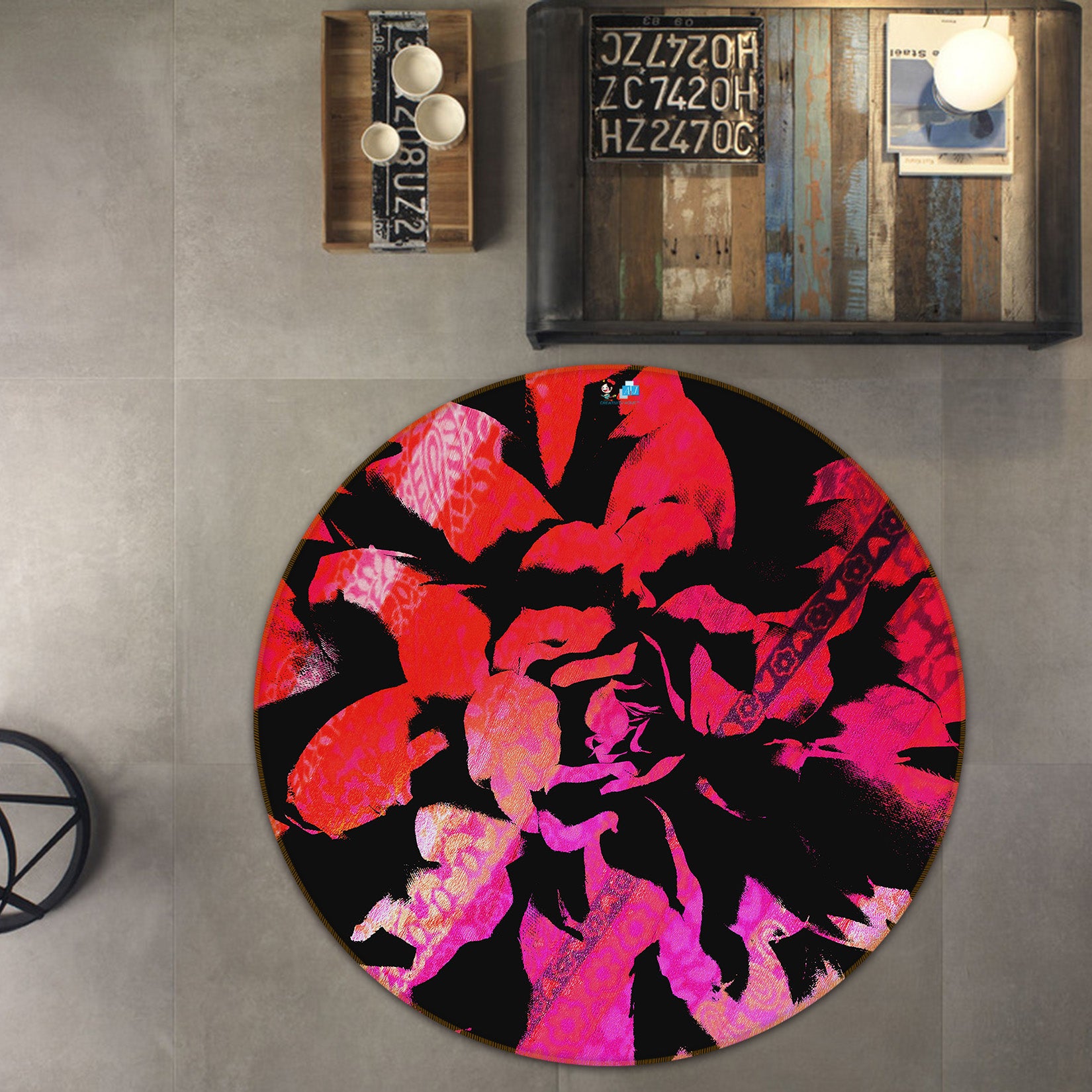 3D Red Pattern 191100 Shandra Smith Rug Round Non Slip Rug Mat