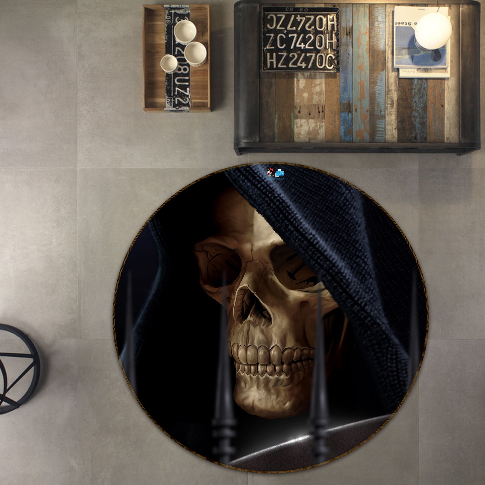 3D Skeleton 4189 Tom Wood Rug Round Non Slip Rug Mat