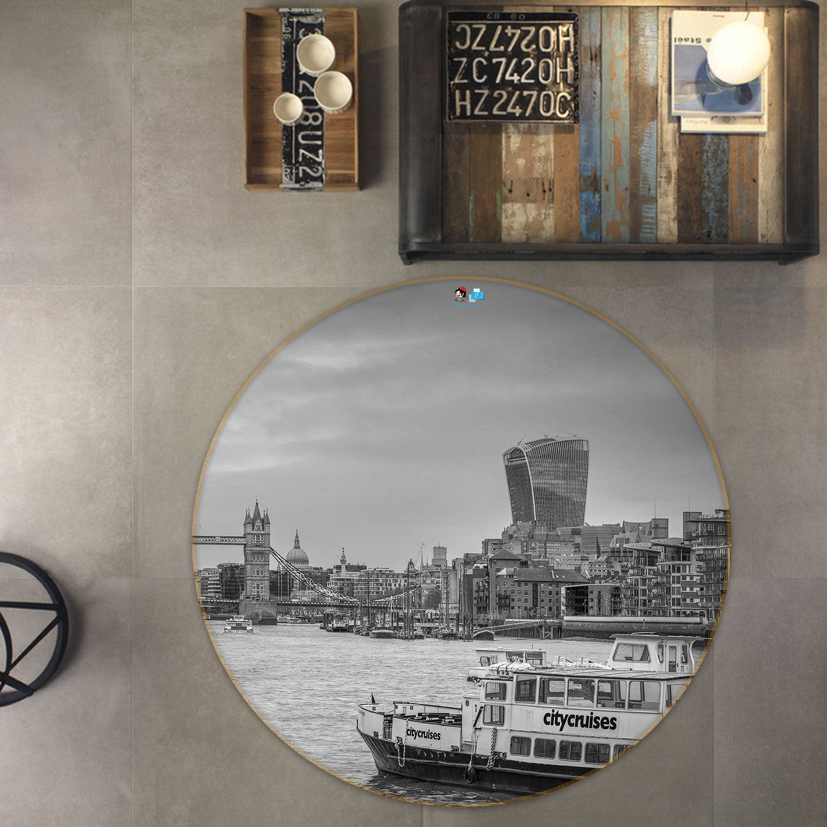 3D Ocean Bridge 7604 Assaf Frank Rug Round Non Slip Rug Mat