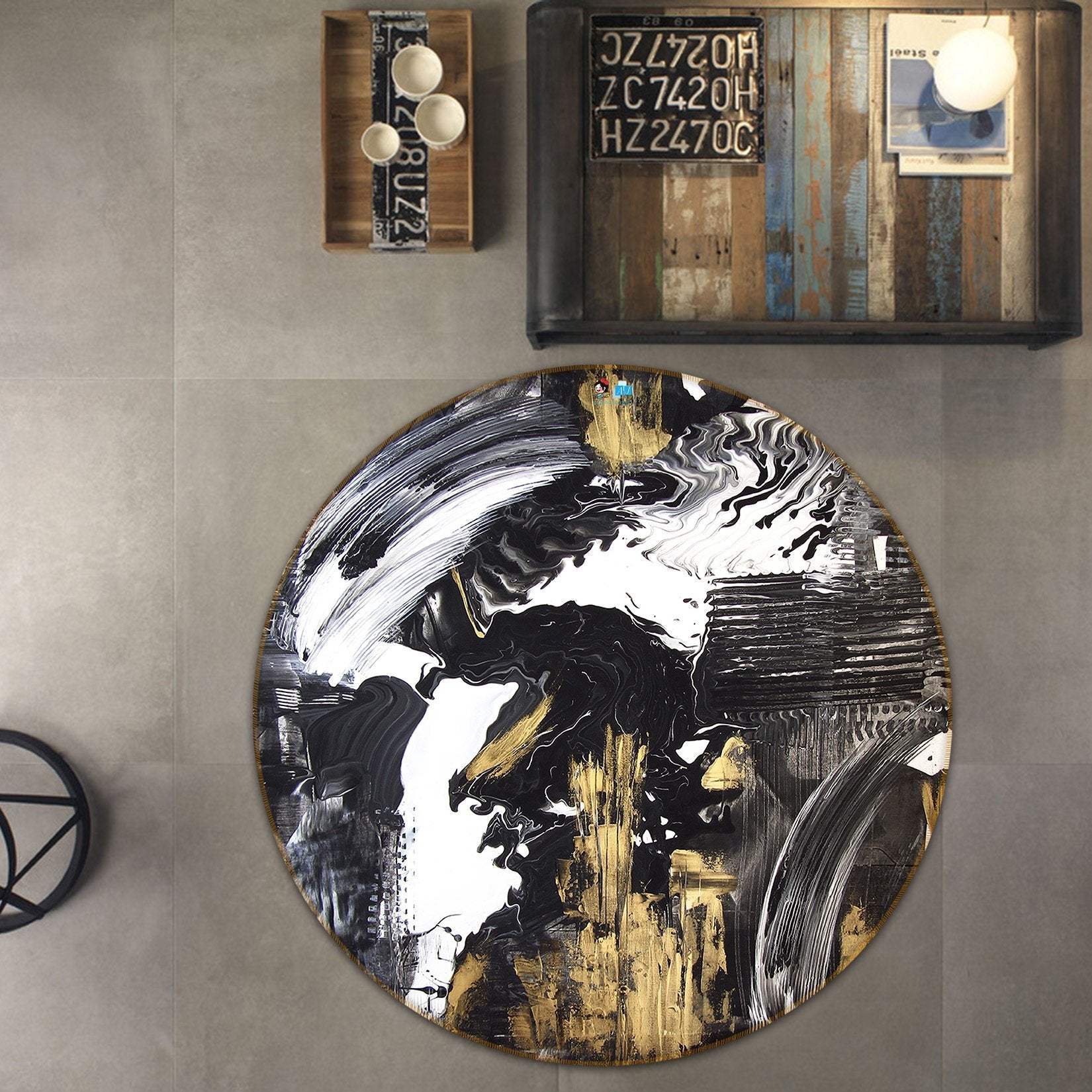 3D White Black Gold 122 Round Non Slip Rug Mat Mat AJ Creativity Home