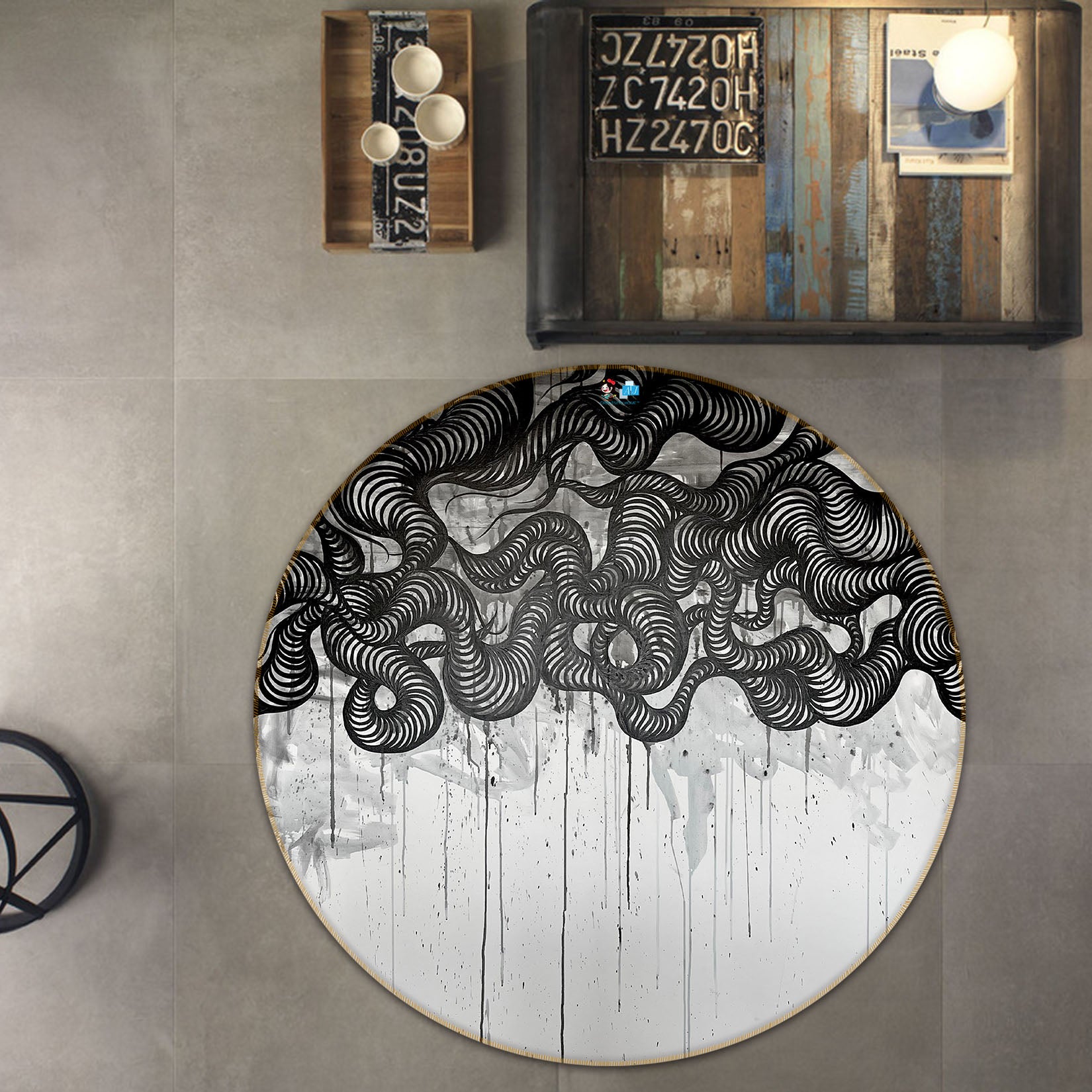 3D Black Sketch 8256 Jacqueline Reynoso Rug Round Non Slip Rug Mat