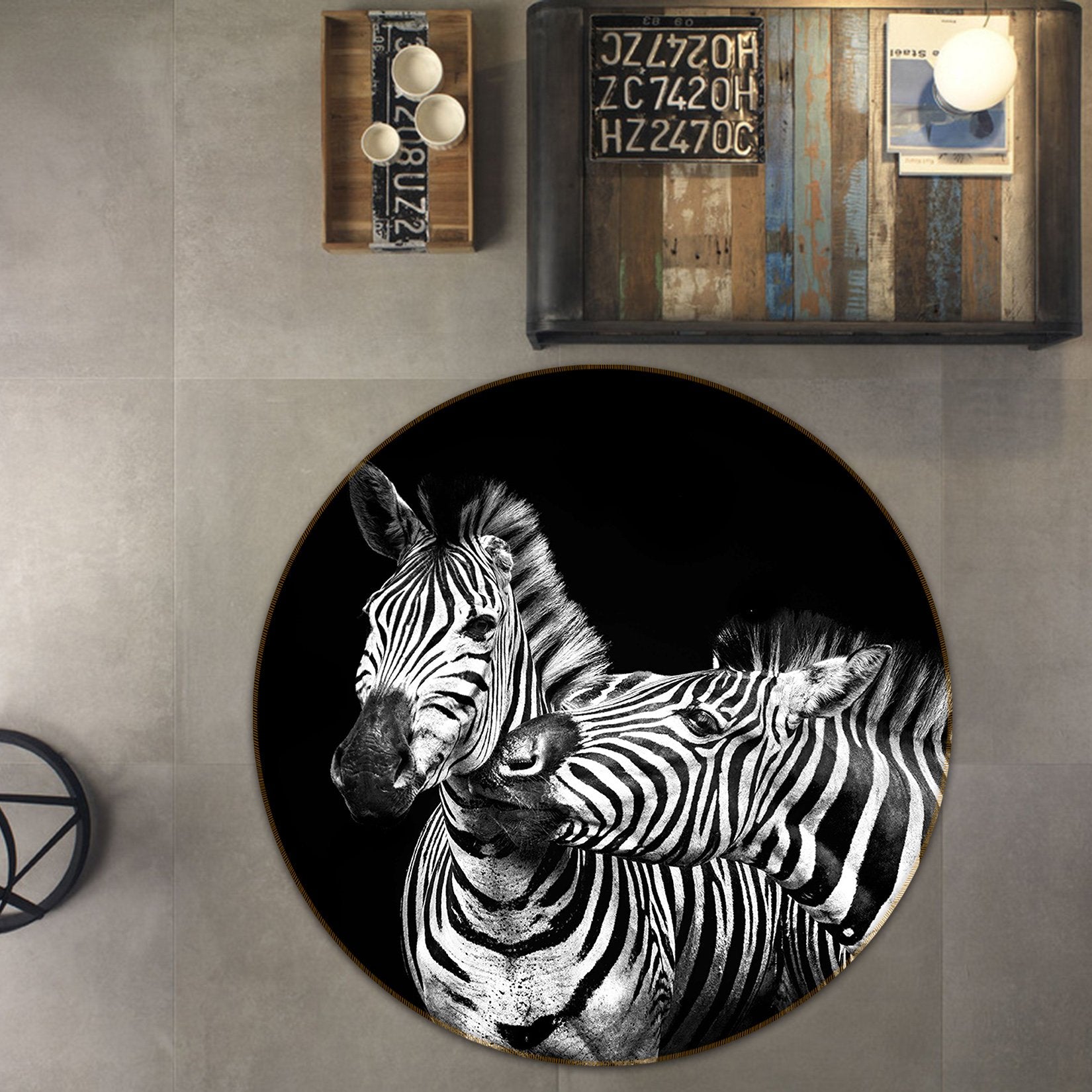 3D Zebra Couple 763 Animal Round Non Slip Rug Mat Mat AJ Creativity Home
