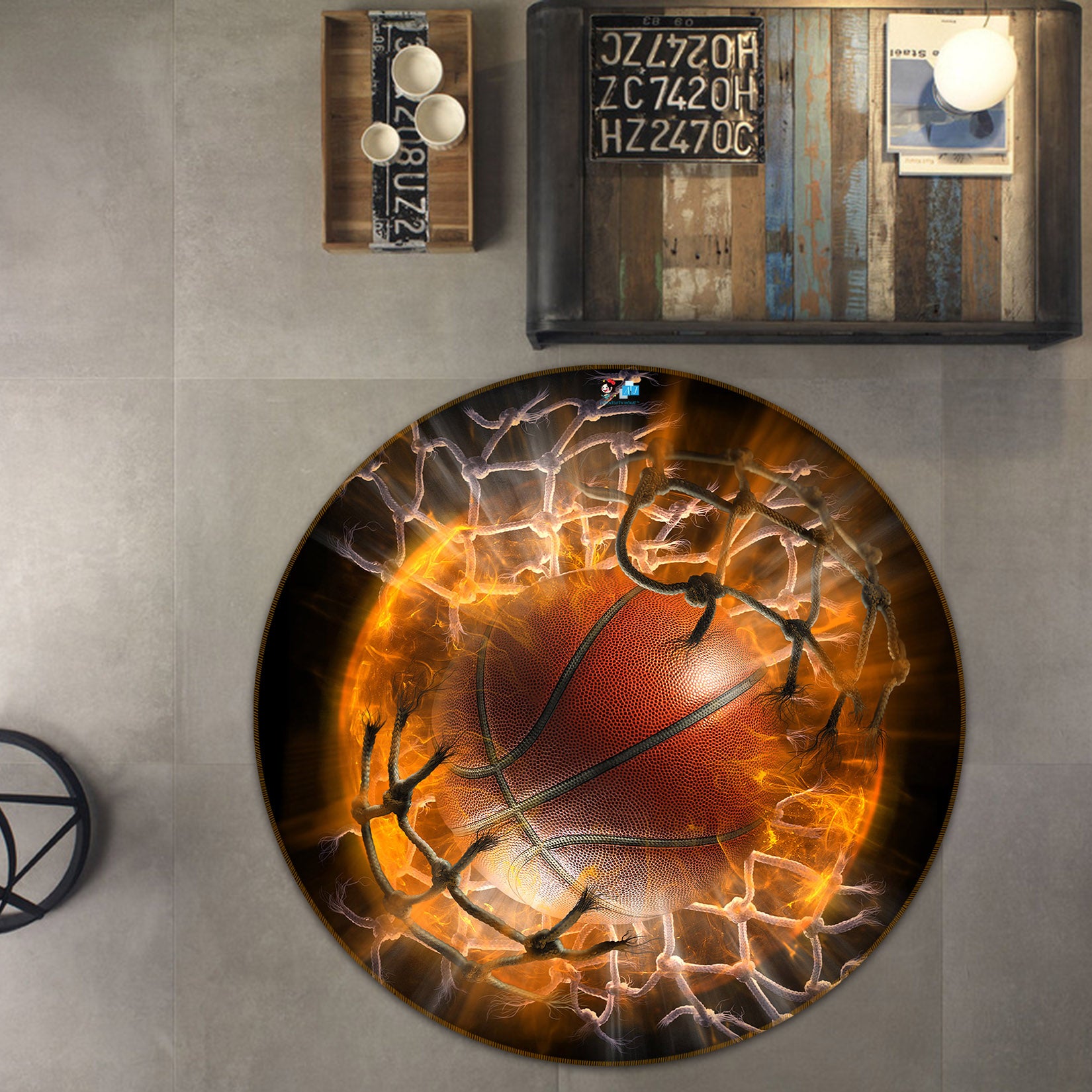 3D Sports Basketball 454 Tom Wood Rug Round Non Slip Rug Mat