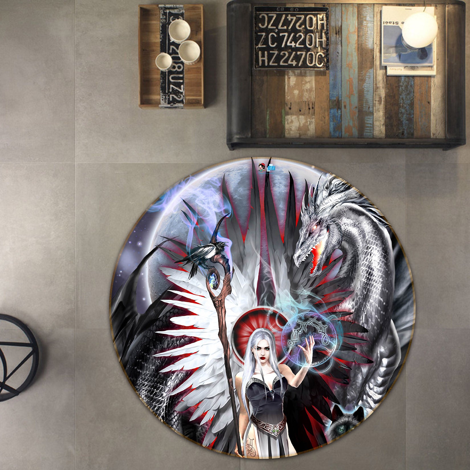 3D Dragon Woman 8382 Ruth Thompson Rug Round Non Slip Rug Mat