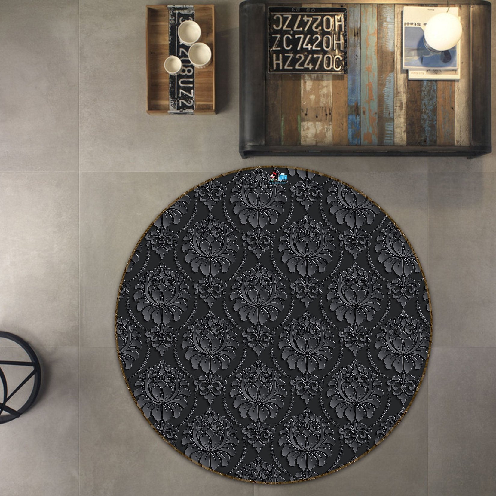 3D Black Flower Pattern 94 Round Non Slip Rug Mat Mat AJ Creativity Home