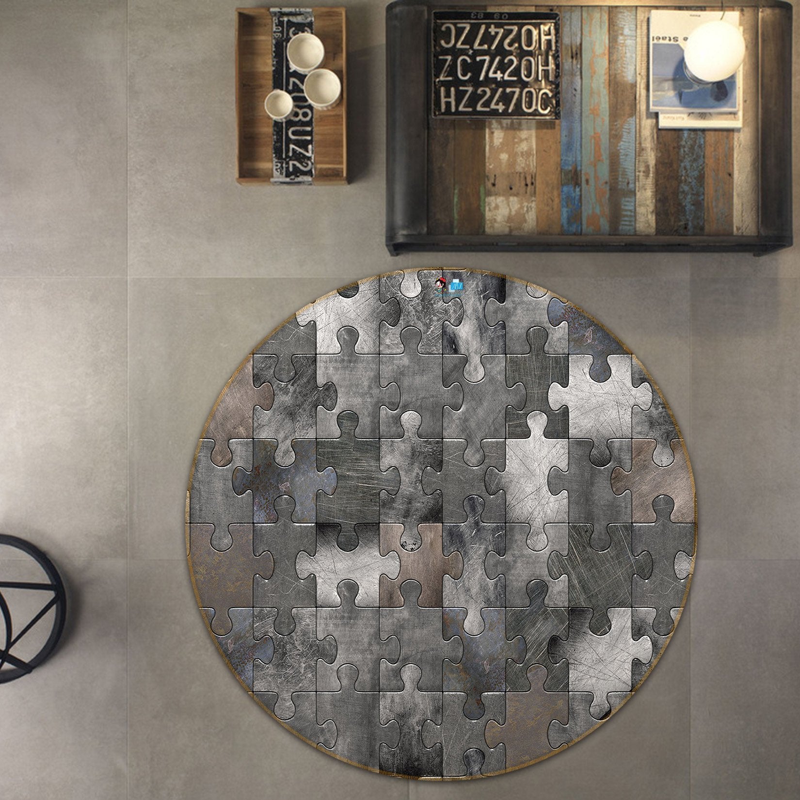 3D Gray Puzzle Stitching 88 Round Non Slip Rug Mat Mat AJ Creativity Home