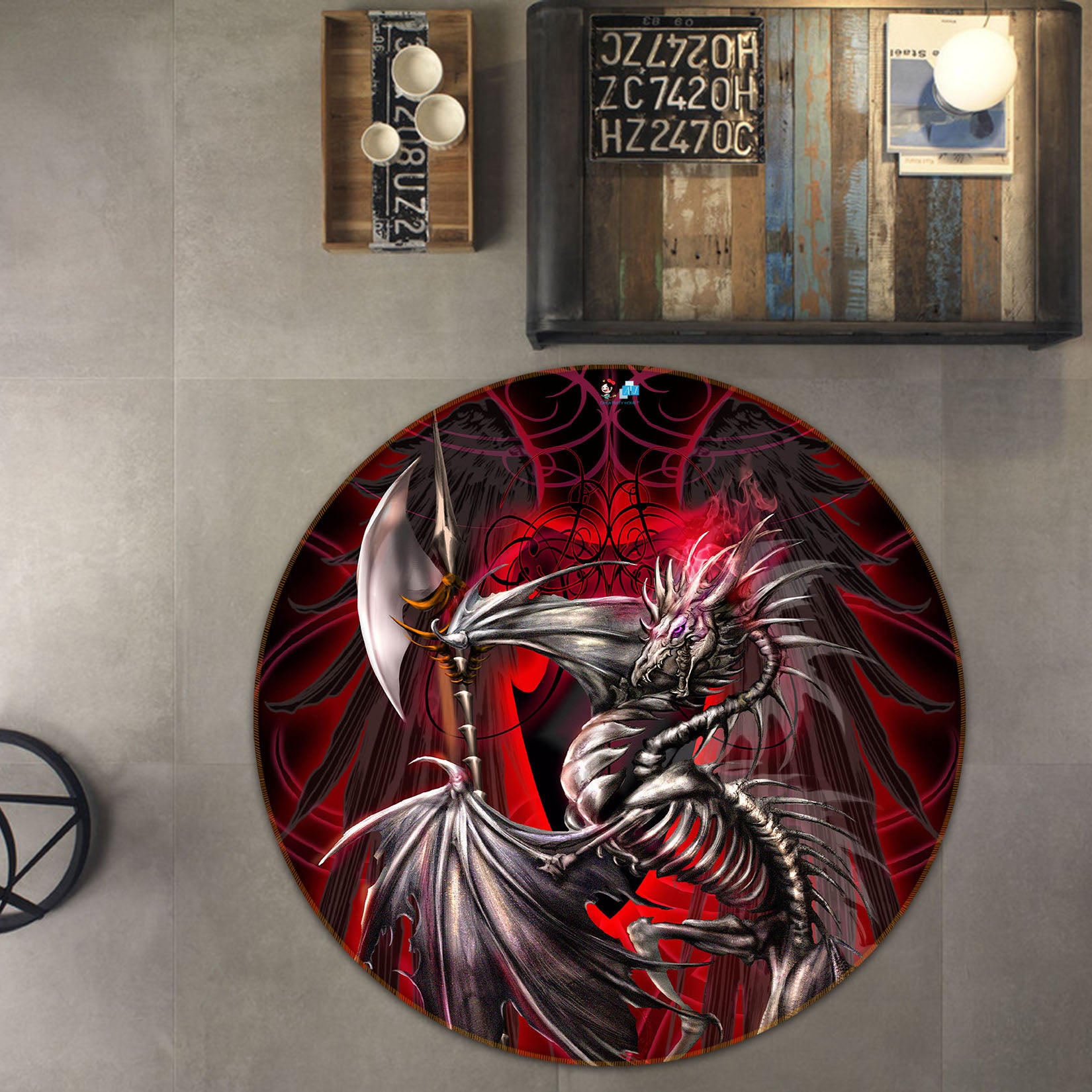 3D Gray Dragon 8374 Ruth Thompson Rug Round Non Slip Rug Mat