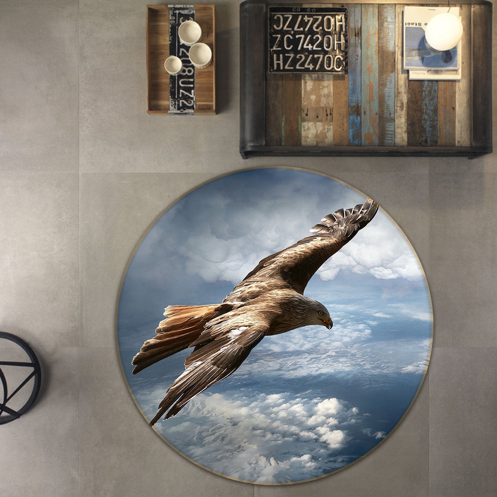 3D Seabird Hovering 011 Animal Round Non Slip Rug Mat Mat AJ Creativity Home