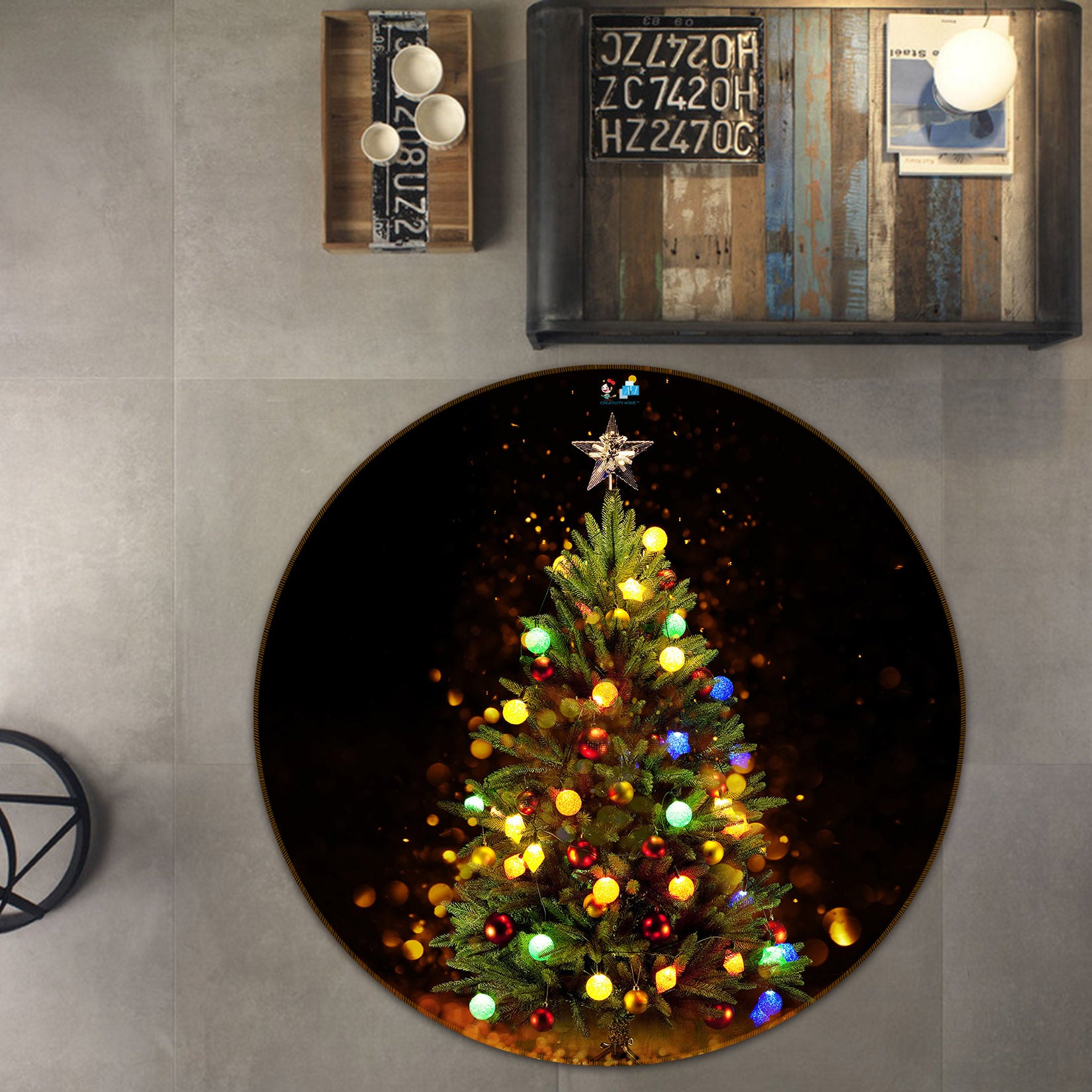 3D Tree 56035 Christmas Round Non Slip Rug Mat Xmas