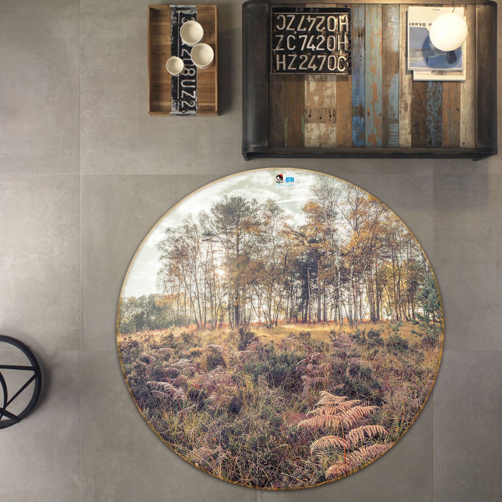 3D Dense Grass 7422 Assaf Frank Rug Round Non Slip Rug Mat