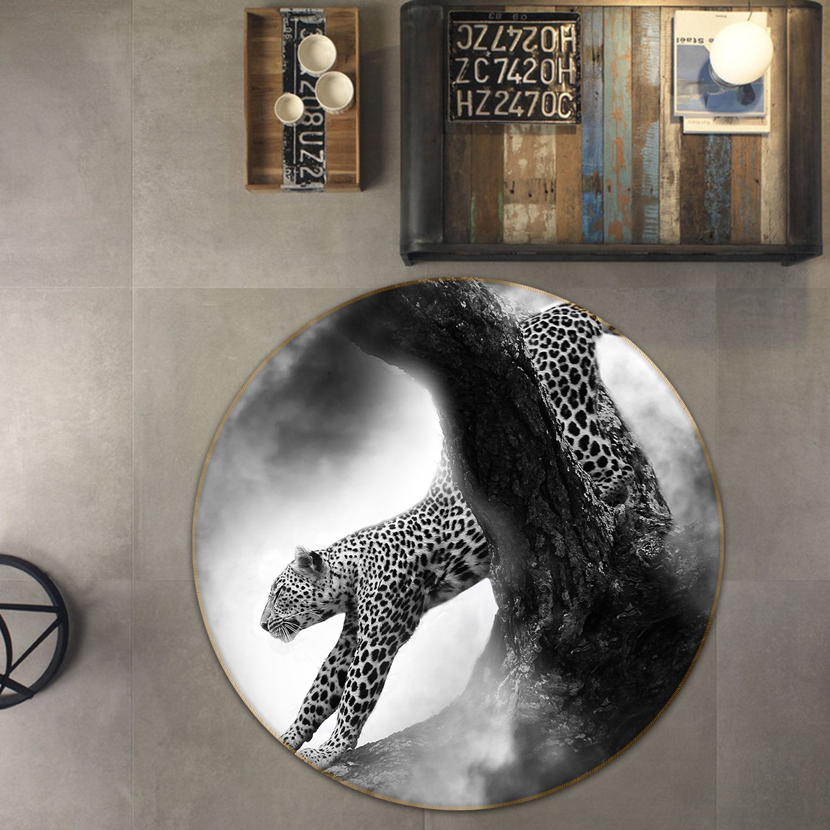 3D Leopard 072 Animal Round Non Slip Rug Mat Mat AJ Creativity Home