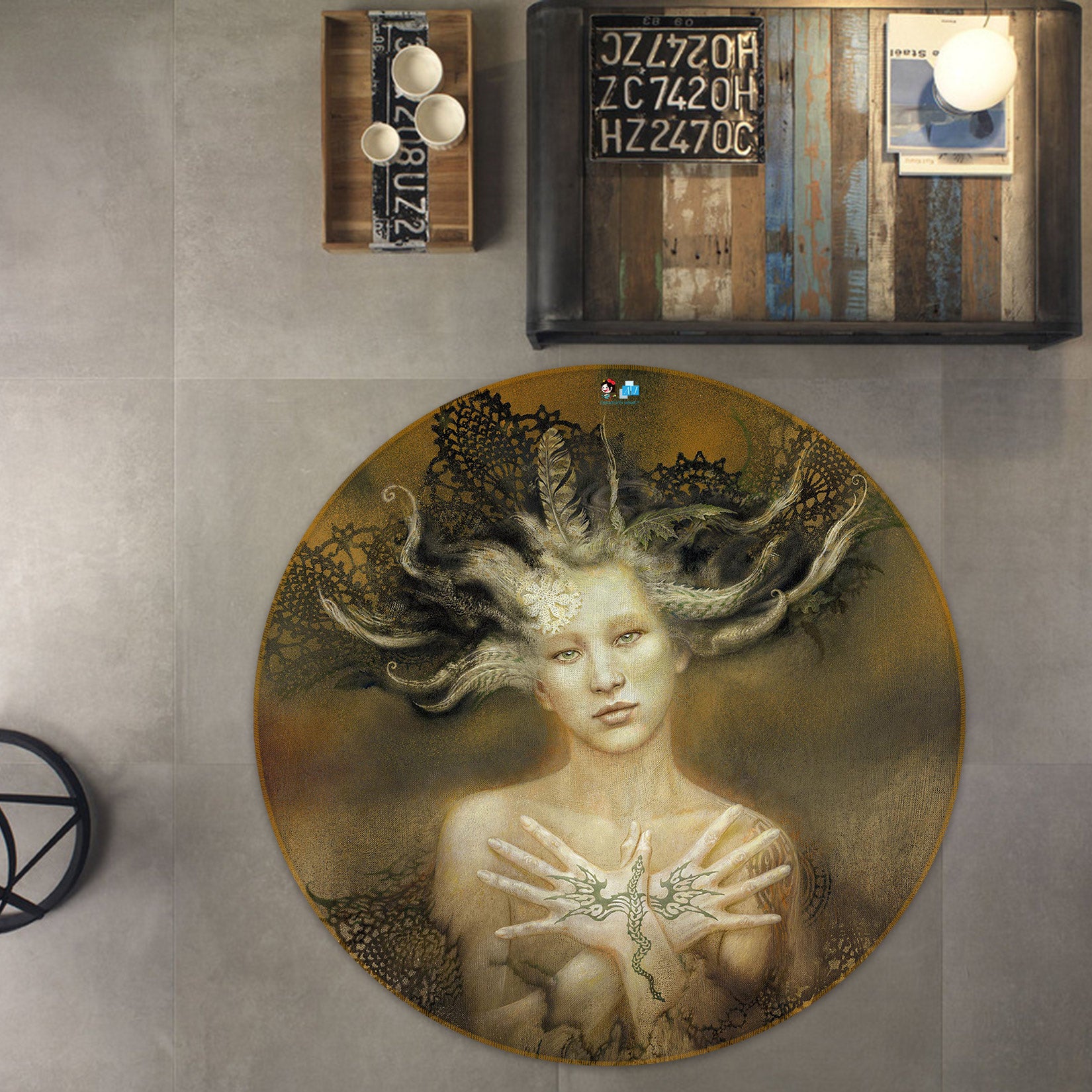 3D Dragon Girl 6145 Ciruelo Rug Round Non Slip Rug Mat