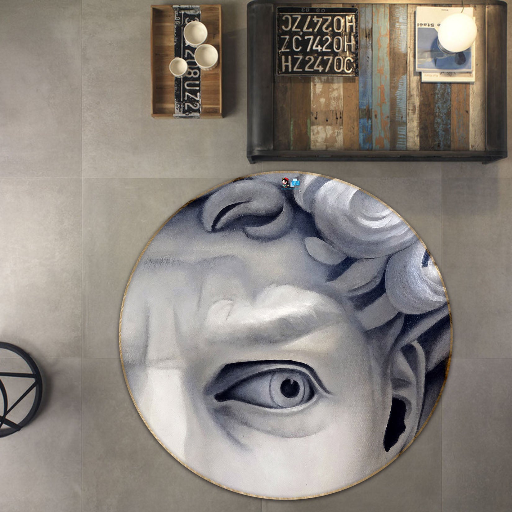 3D Statue Of David 11078 Matthew Holden Bates Rug Round Non Slip Rug Mat