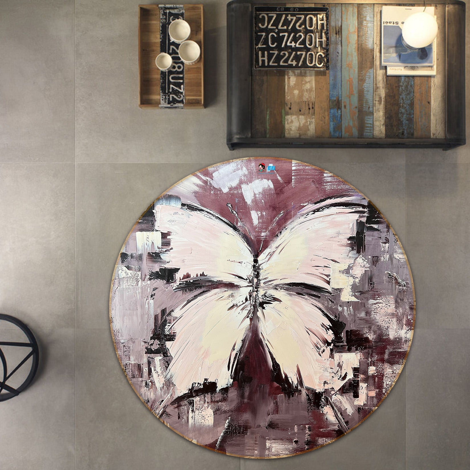 3D Beautiful Butterfly 3872 Skromova Marina Rug Round Non Slip Rug Mat