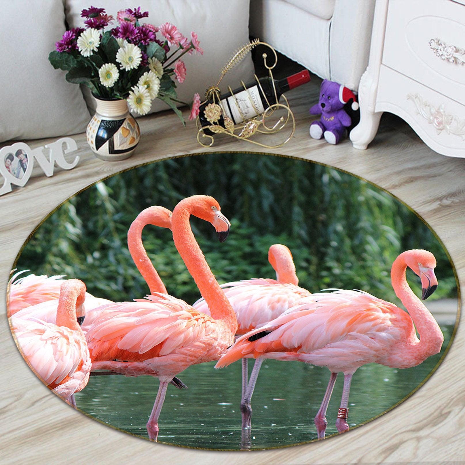 3D Flamingo Lake 042 Animal Round Non Slip Rug Mat Mat AJ Creativity Home