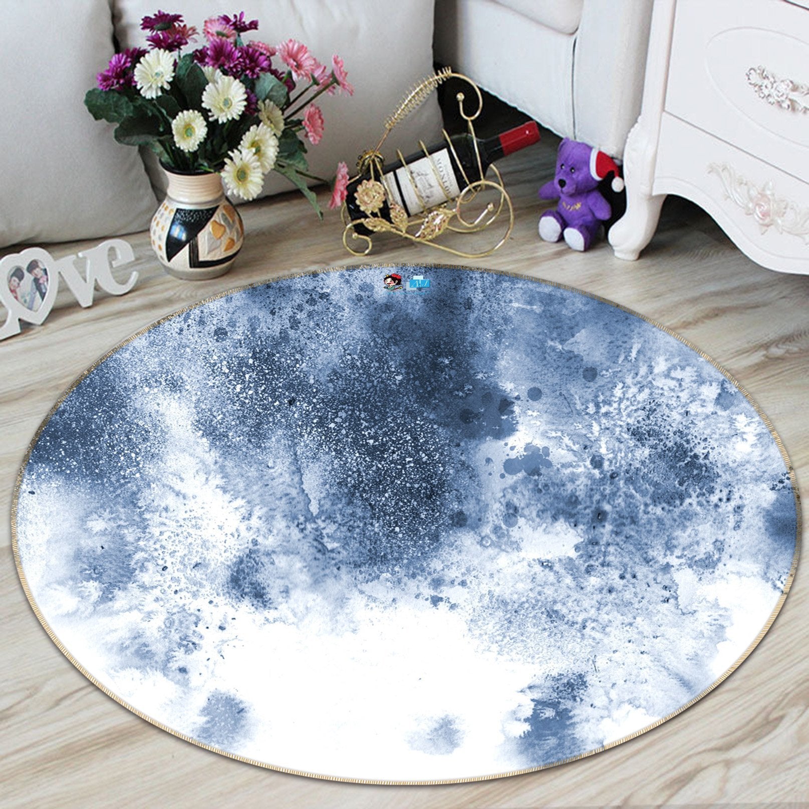 3D Light Blue Ink 142 Round Non Slip Rug Mat Mat AJ Creativity Home