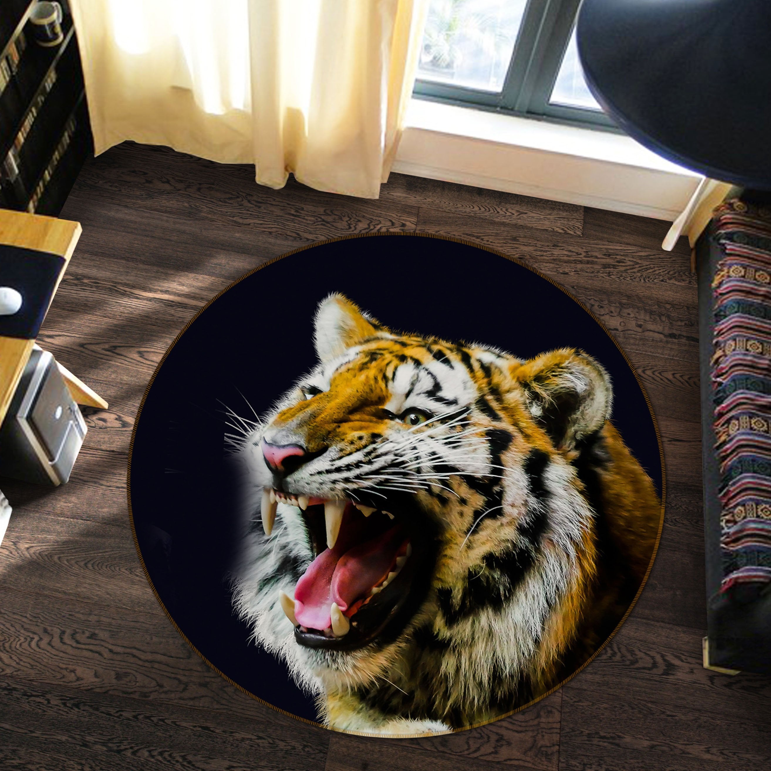 3D Tiger Howling 019 Animal Round Non Slip Rug Mat Mat AJ Creativity Home