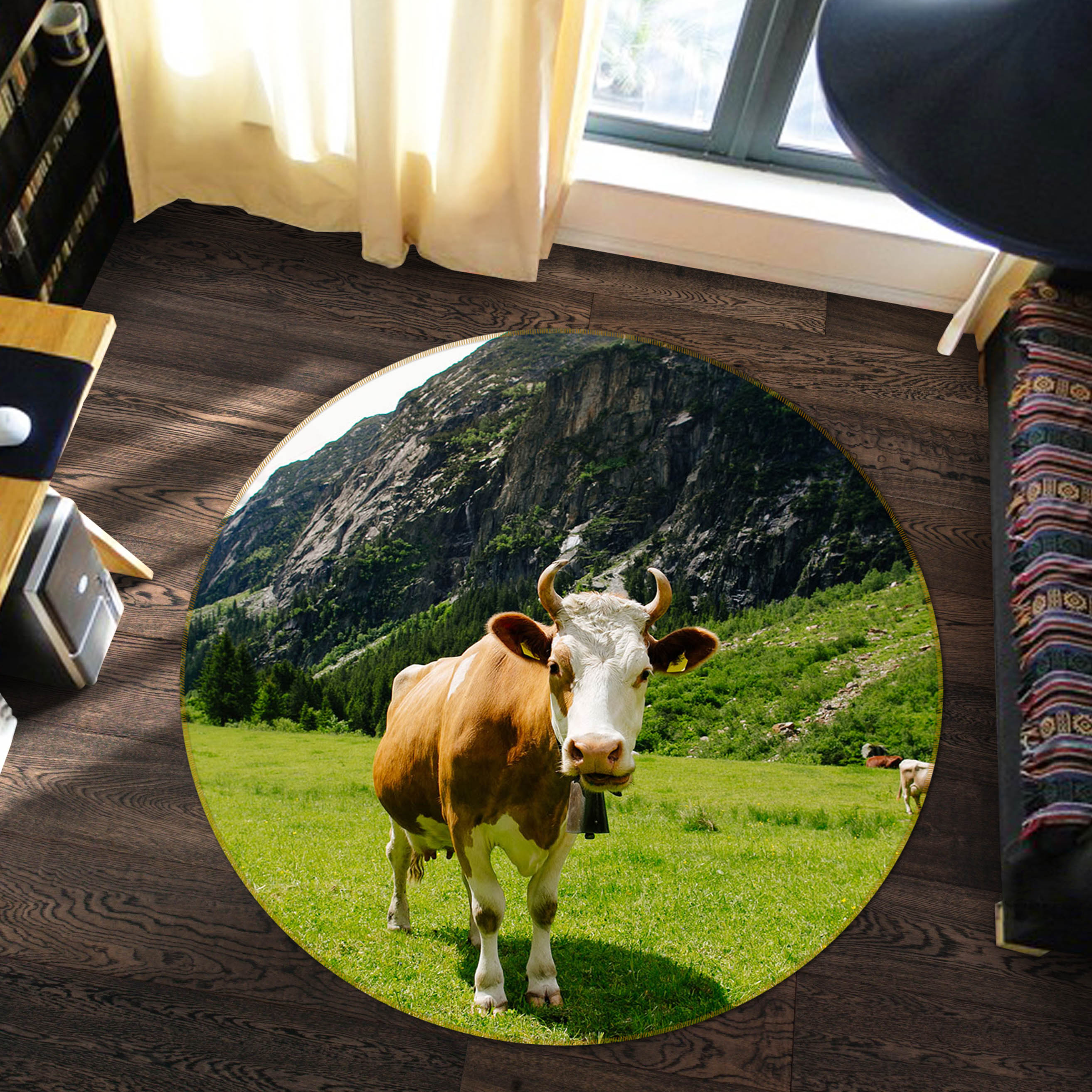 3D Cute Cow 004 Animal Round Non Slip Rug Mat Mat AJ Creativity Home