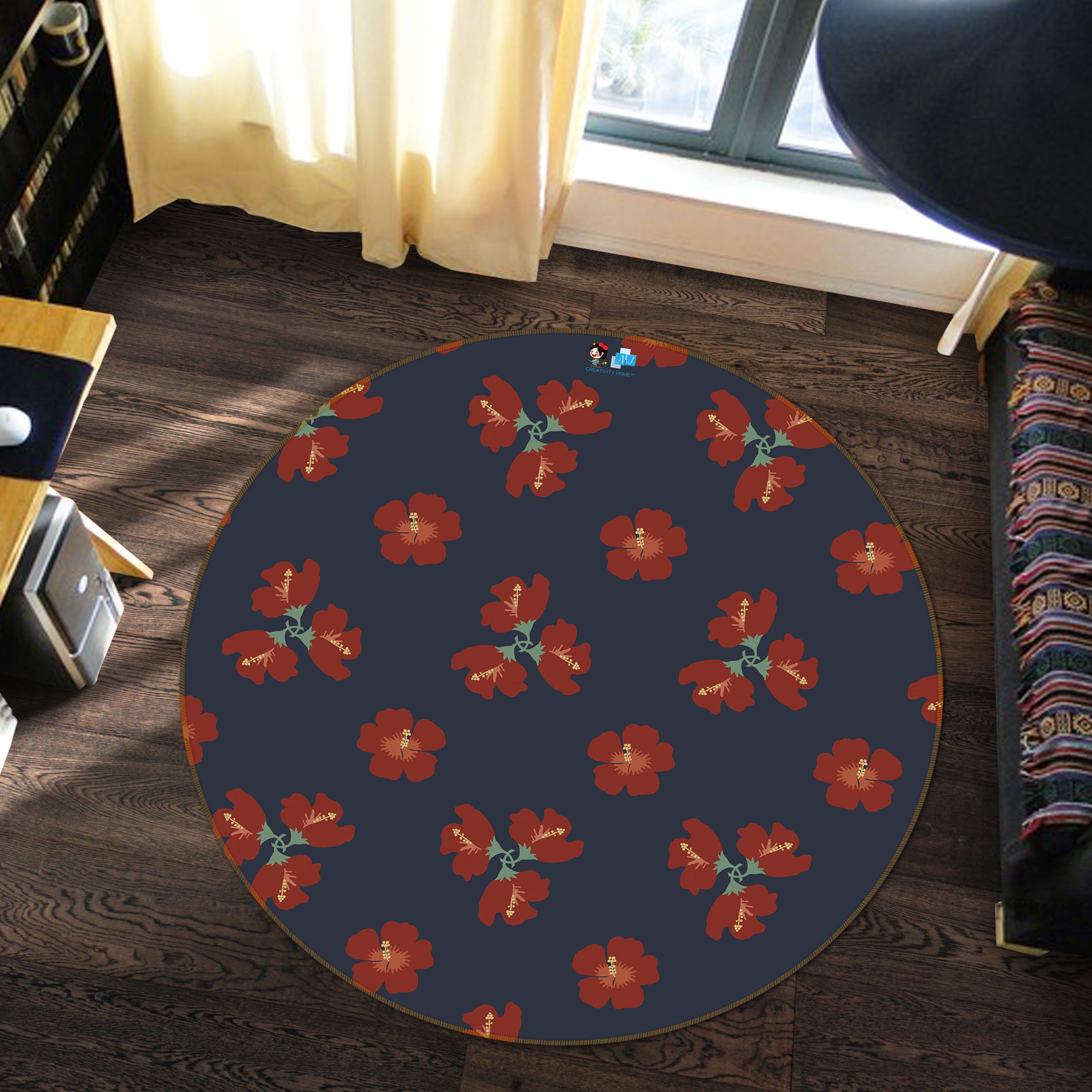 3D Red Flowers 9898 Kasumi Loffler Rug Round Non Slip Rug Mat