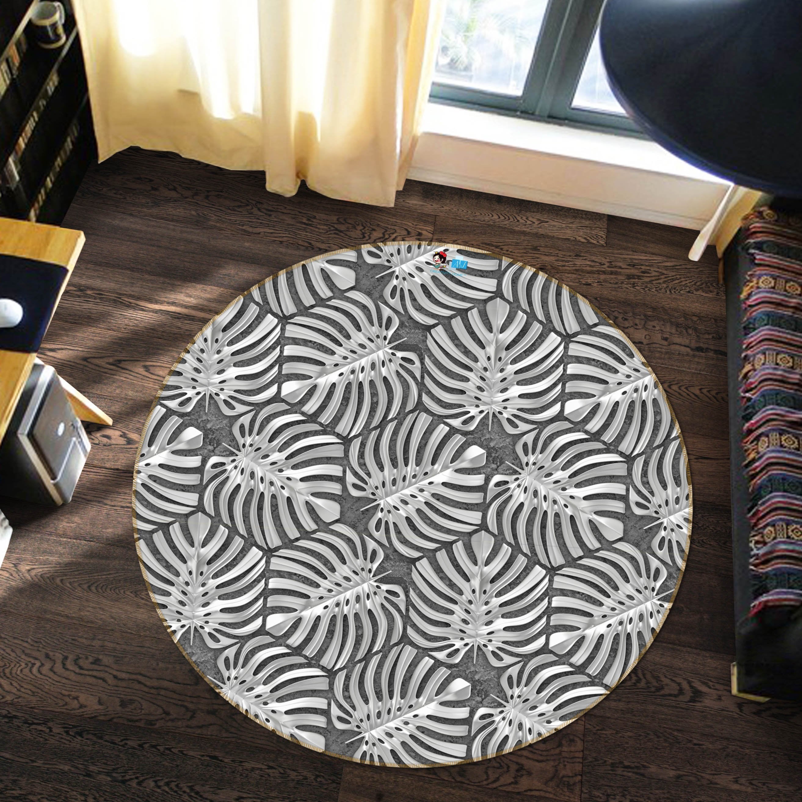 3D Hexagonal Leaf Pattern 170 Round Non Slip Rug Mat Mat AJ Creativity Home