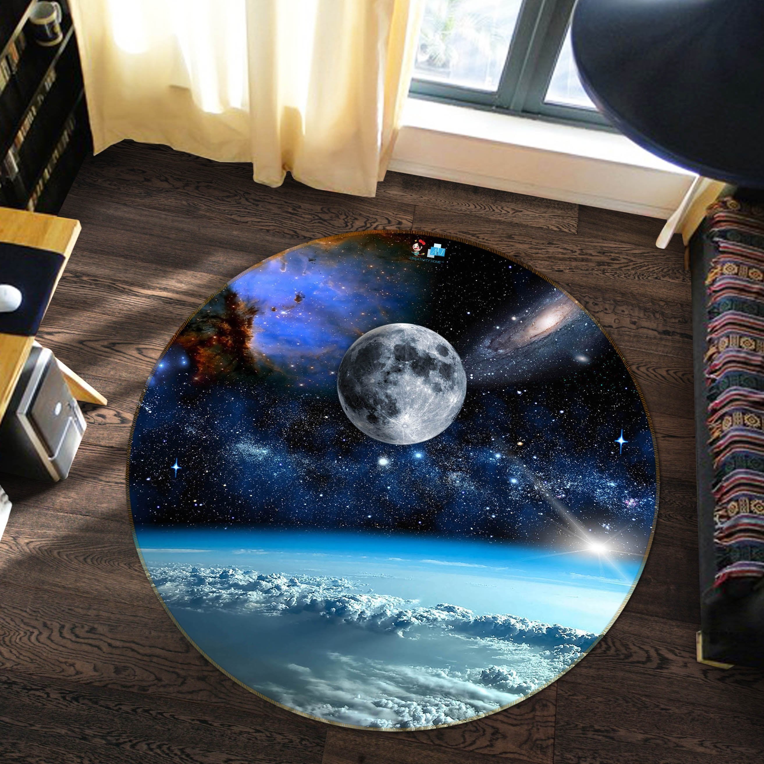 3D Space Planet 5 Round Non Slip Rug Mat Mat AJ Creativity Home