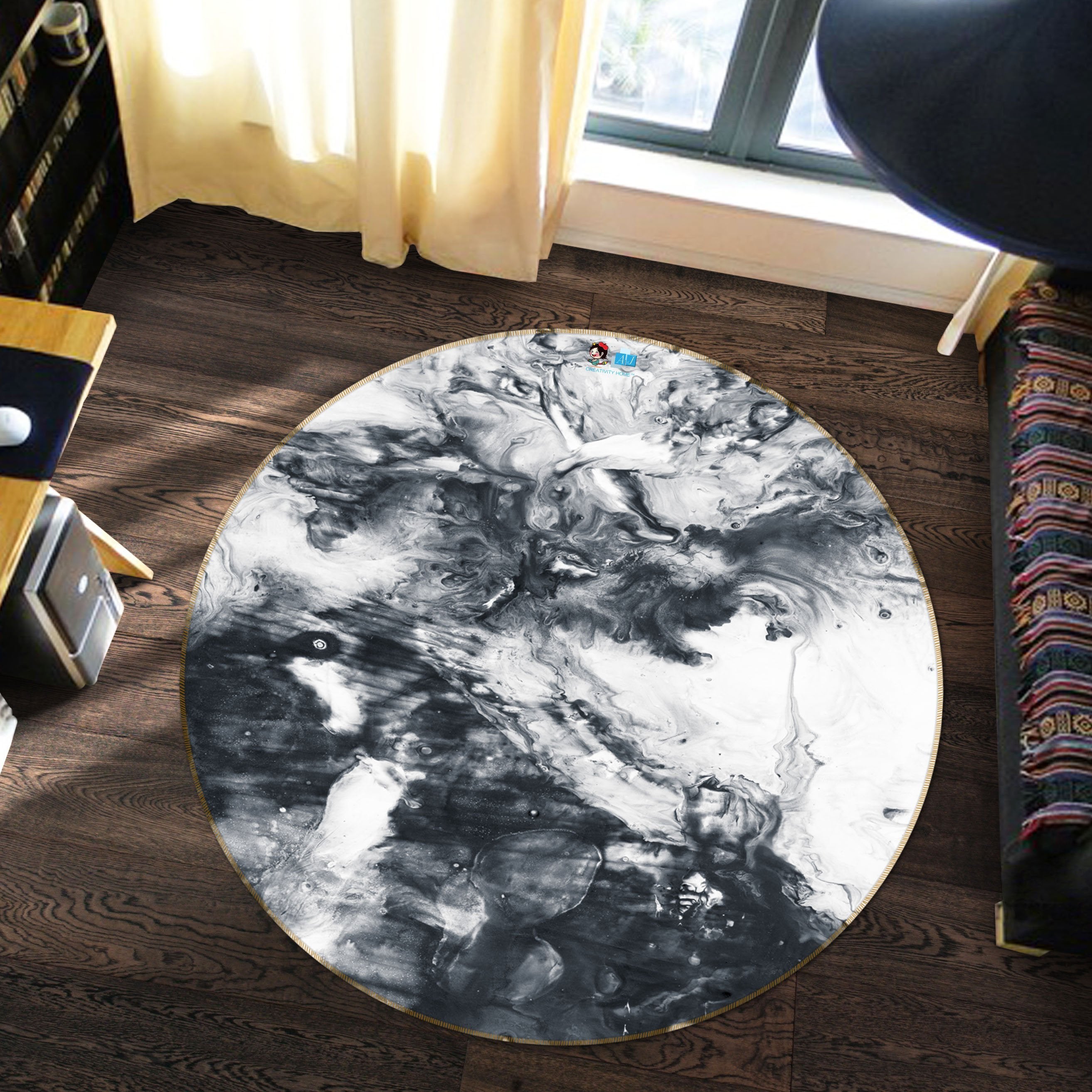 3D Black Ink Abstract 119 Round Non Slip Rug Mat Mat AJ Creativity Home