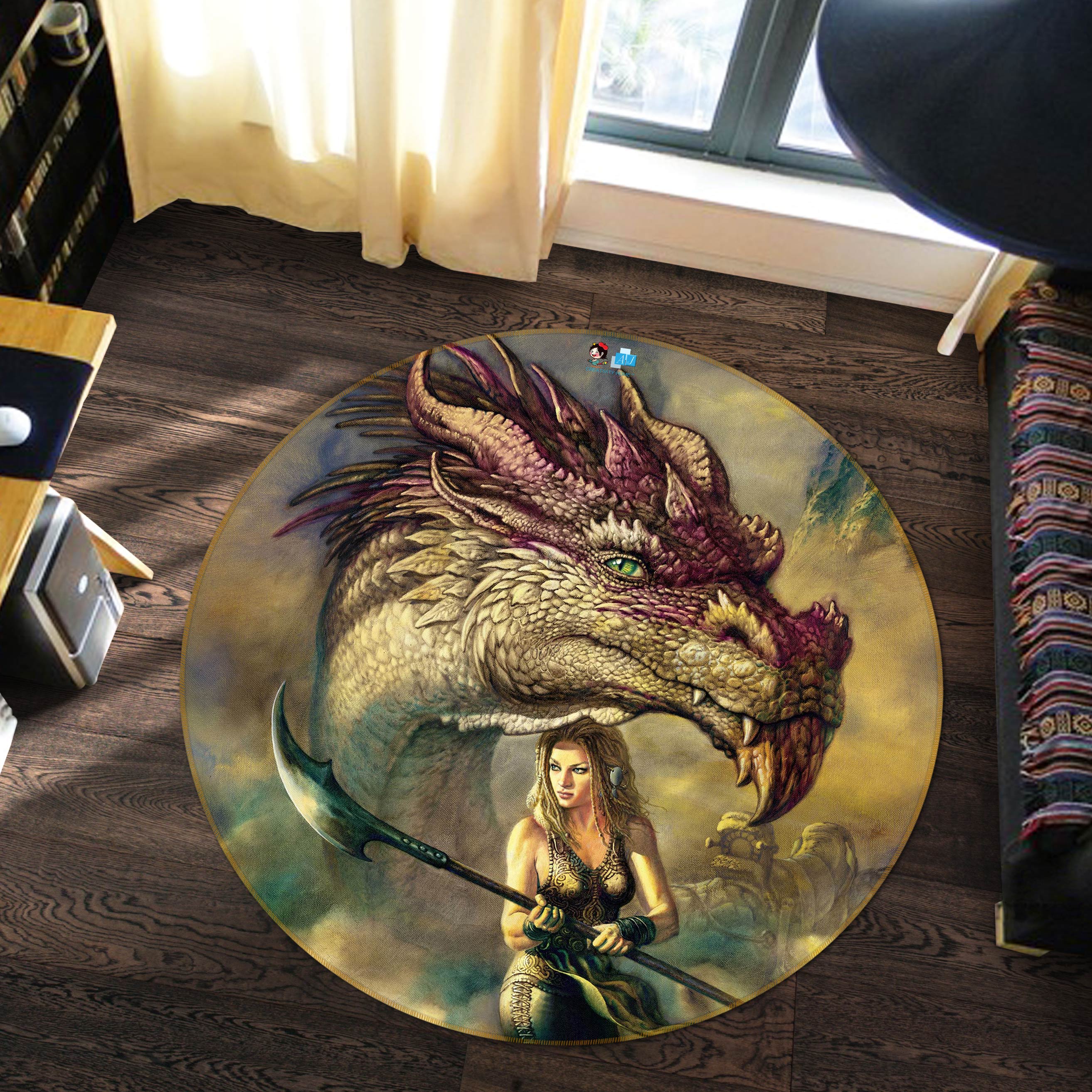 3D Dragon Woman Arms 6146 Ciruelo Rug Round Non Slip Rug Mat
