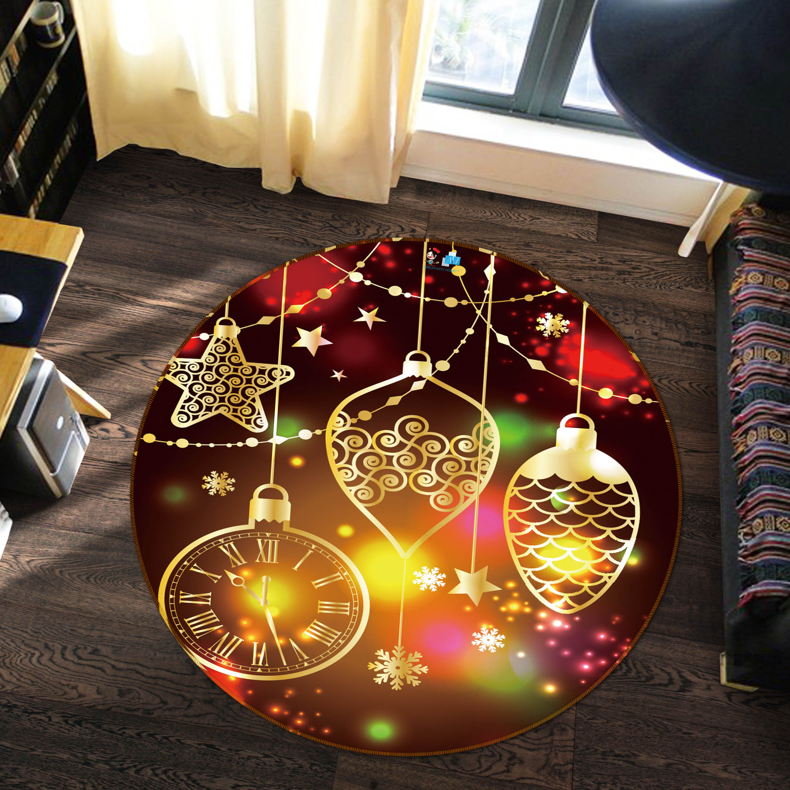 3D String Lights 56032 Christmas Round Non Slip Rug Mat Xmas
